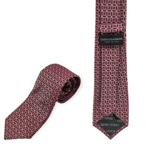 Giorgio Armani Pink 100% Silk Tie Geometric Handmade Woven Made In Italy Luxury